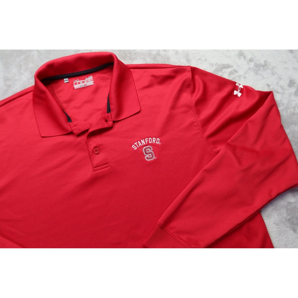 Under Armour‎ Stanford University Cardinal Long Sleeve Polo Shirt Men's L Red